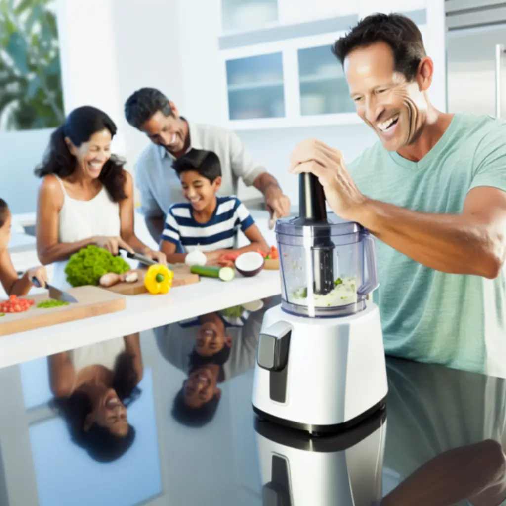 Paweł przygotowuje rodzinny obiad z użyciem robota kuchennego Sanebopas